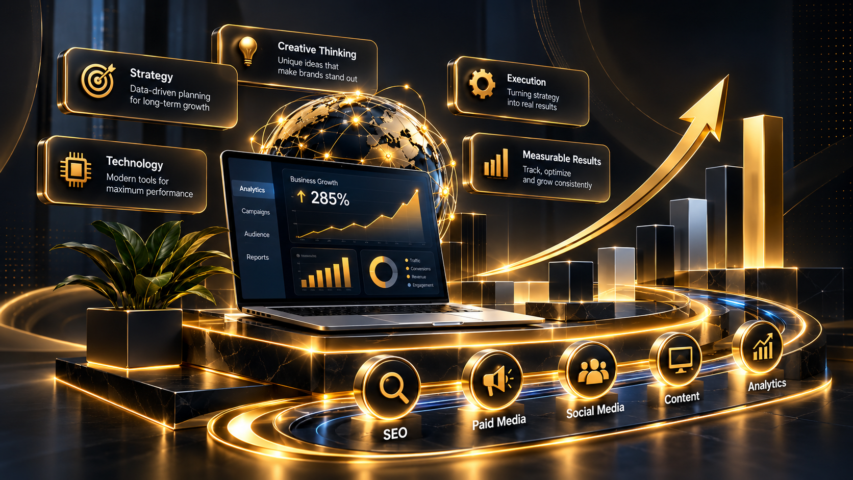 Strategy, technology, creative thinking and execution growth visual