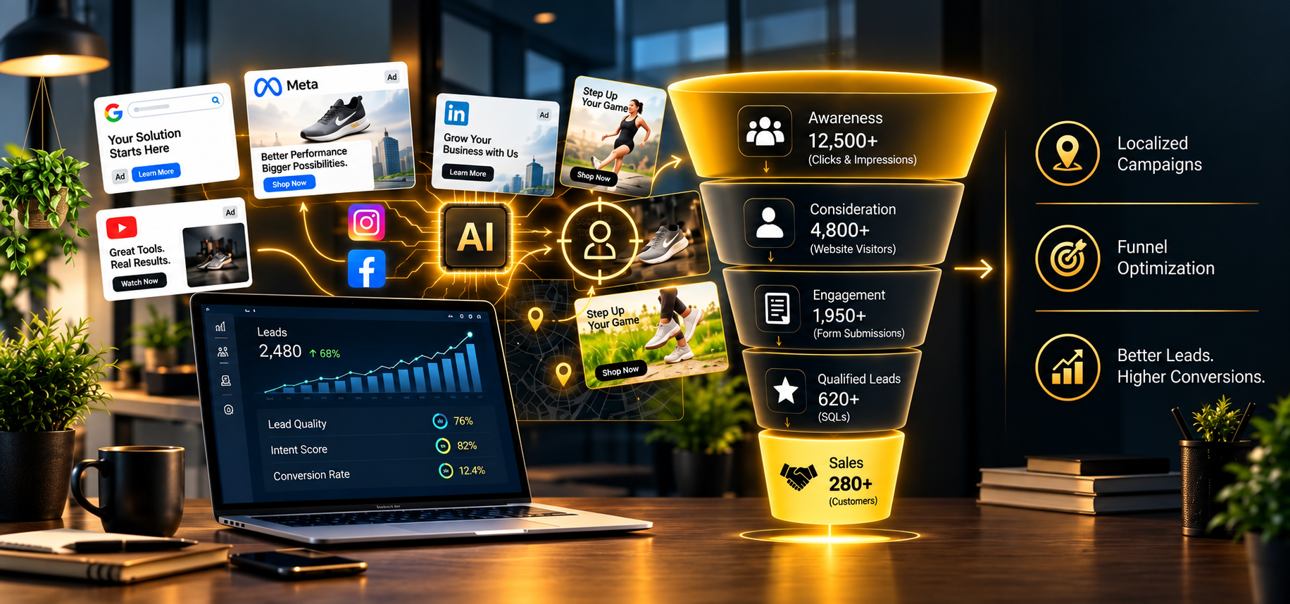 Lead generation and funnel growth visual
